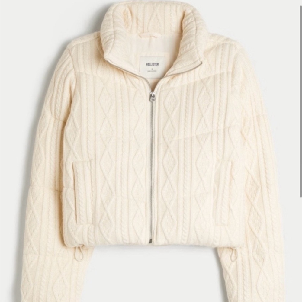 Hollister Cozy Cream Cable Knit Sweater Jacket